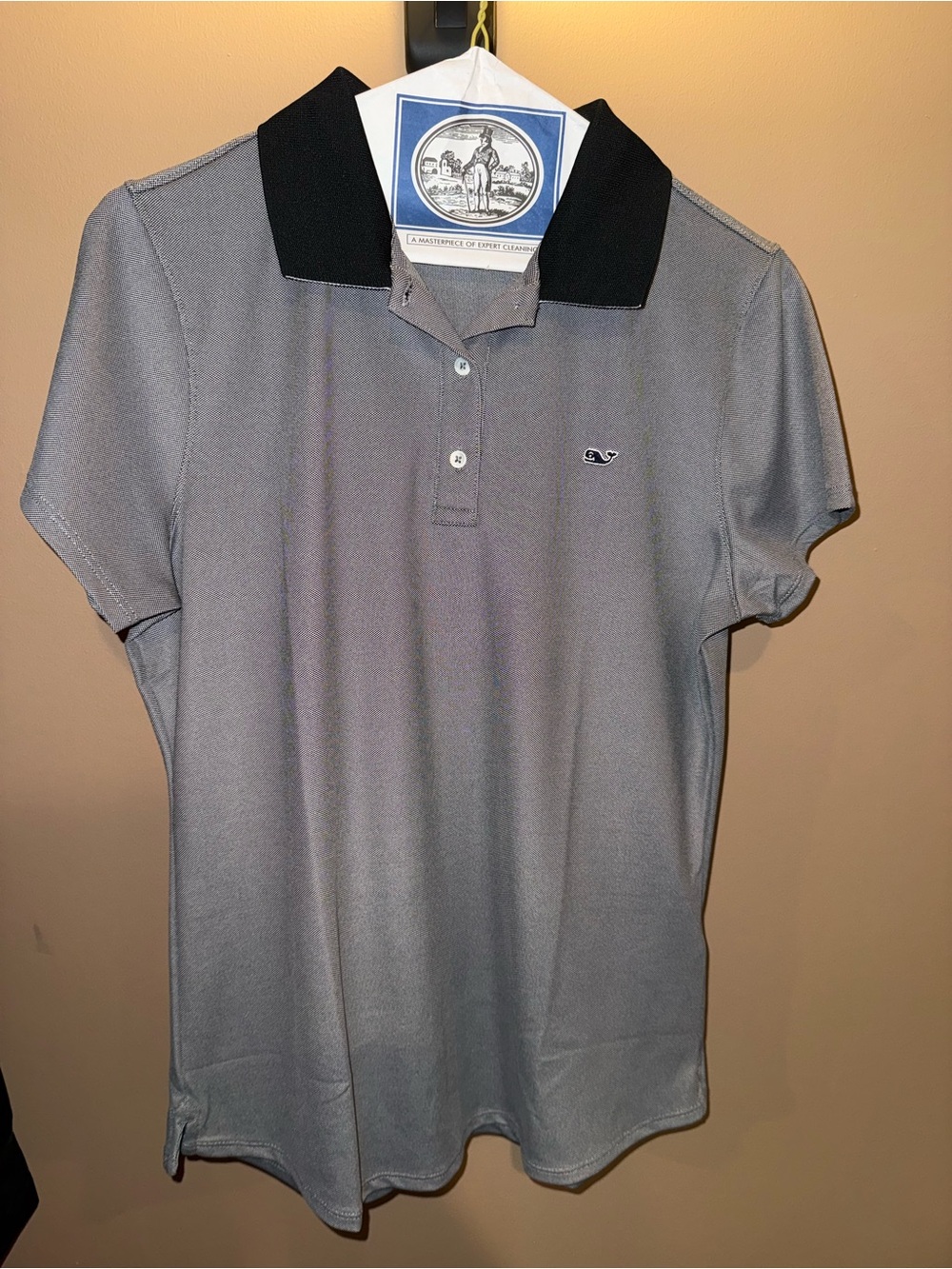 Vineyard Vines Gray Polo with Black Contrast Collar